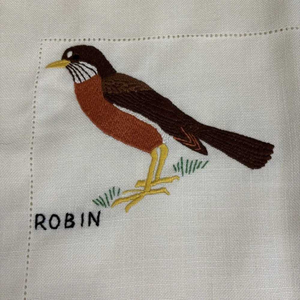 Set of 6 Vtg Hand Embroidered Table Mats Birds GrannyCore Farmhouse Decor OOAK